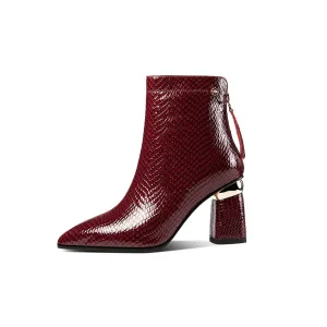 Josie Snakeskin Print Leather Burgundy Boots for Women