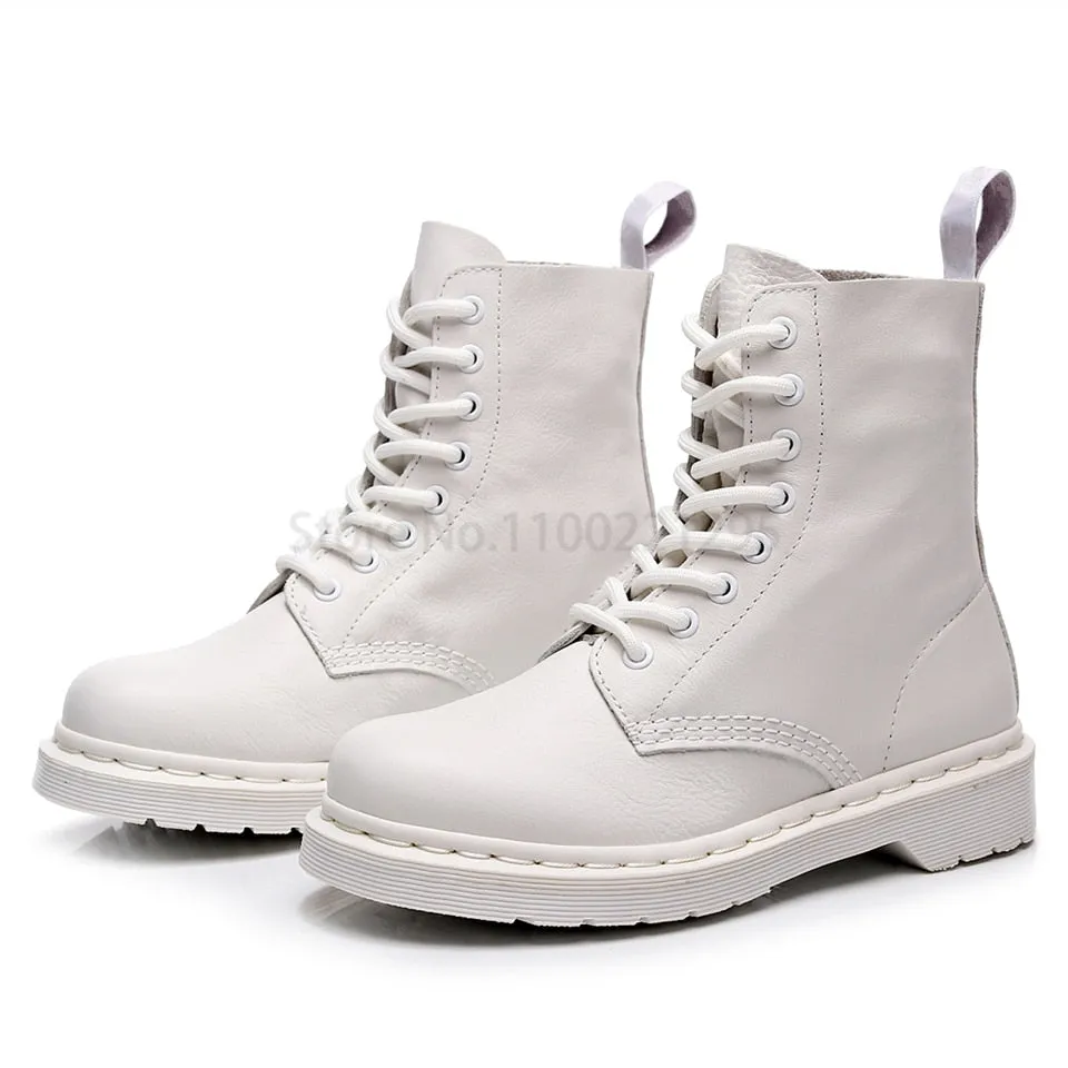 Joskaa Women Genuine Leather Ankle Boots Men Motorcycle Punk Boots Female 2024 Autumn Winter White Full Grain Leather Shoes Botas Mujer