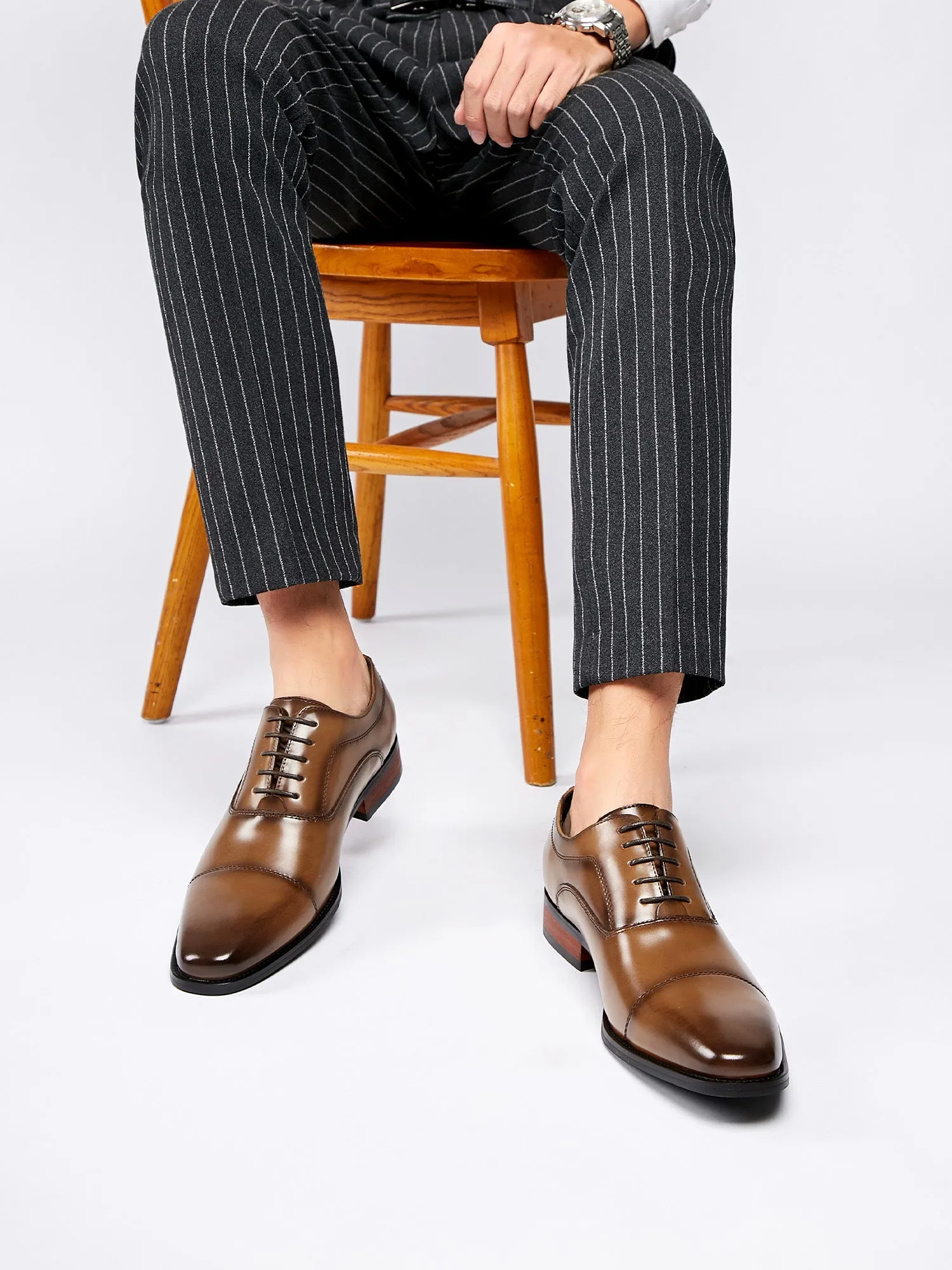 Leather Classic Cap Toe Oxfords Lace up Shoes