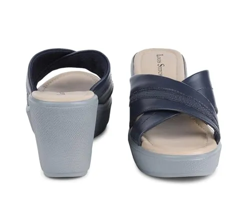 LOUIS STITCH Stylish Blue Wedge Heel Sandals for Women - Cross Textured Striped Design (LD08-WGCSBU105)