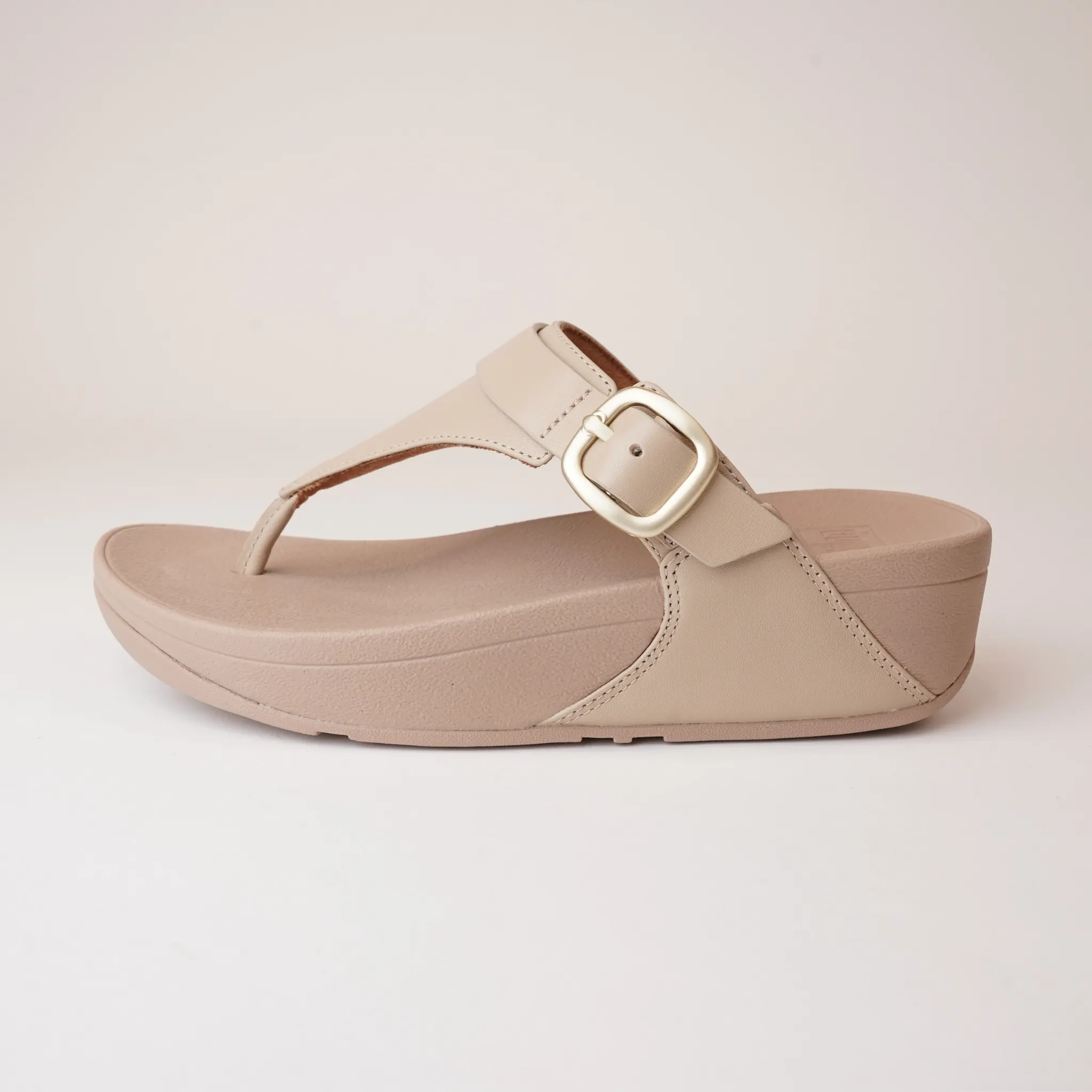 Lulu Adjustable Leather Toe Post Latte Sandals