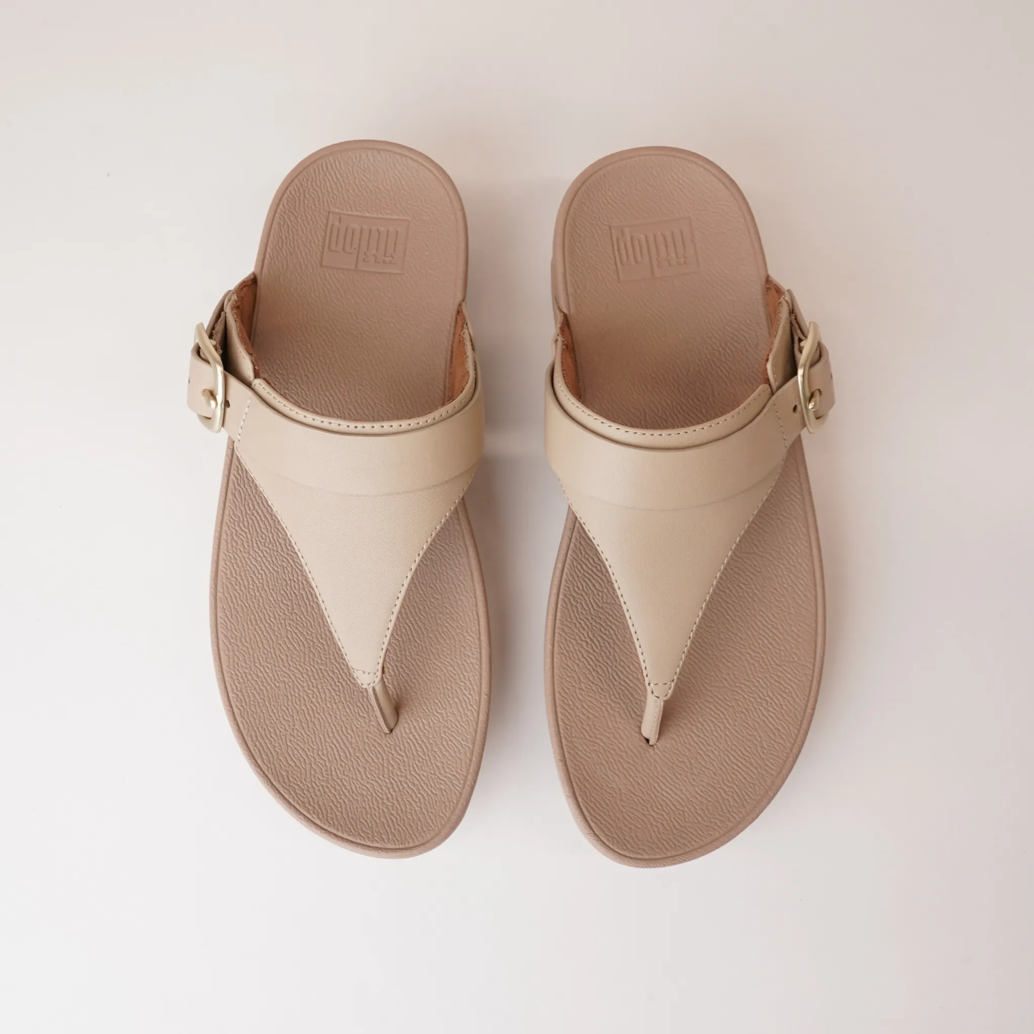 Lulu Adjustable Leather Toe Post Latte Sandals