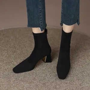 Mae Black Square Toe Sock Ankle Boots