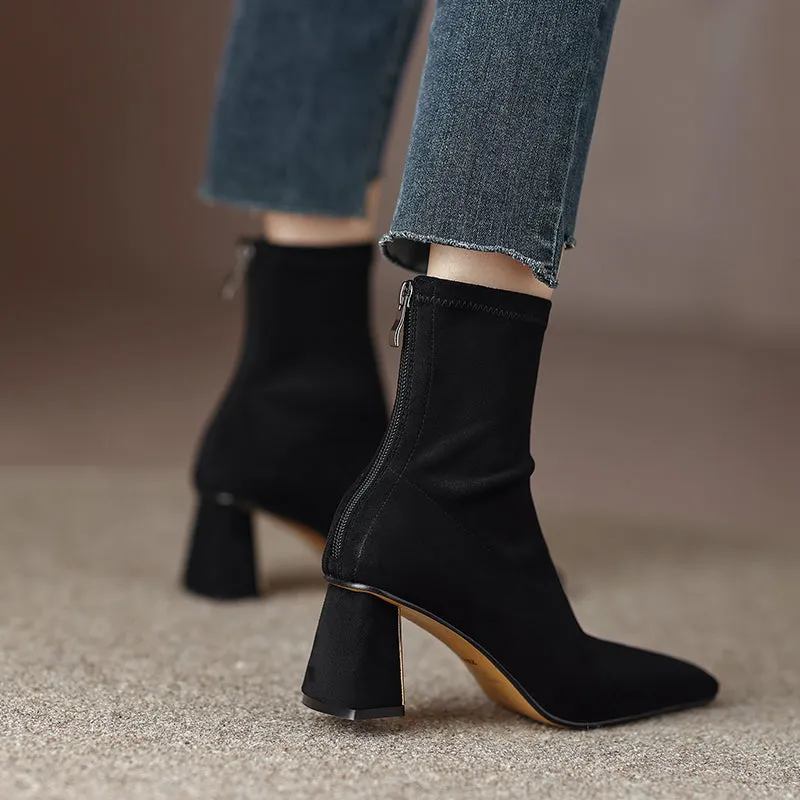 Mae Black Square Toe Sock Ankle Boots