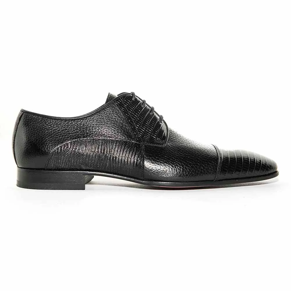 Mario Manzoni Black Genuine Deer Skin & Lizard Print Oxford Shoes