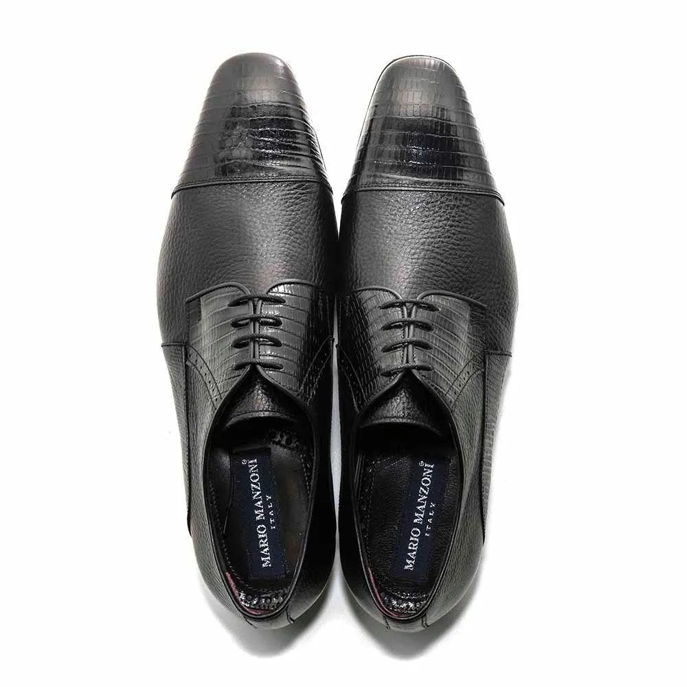 Mario Manzoni Black Genuine Deer Skin & Lizard Print Oxford Shoes