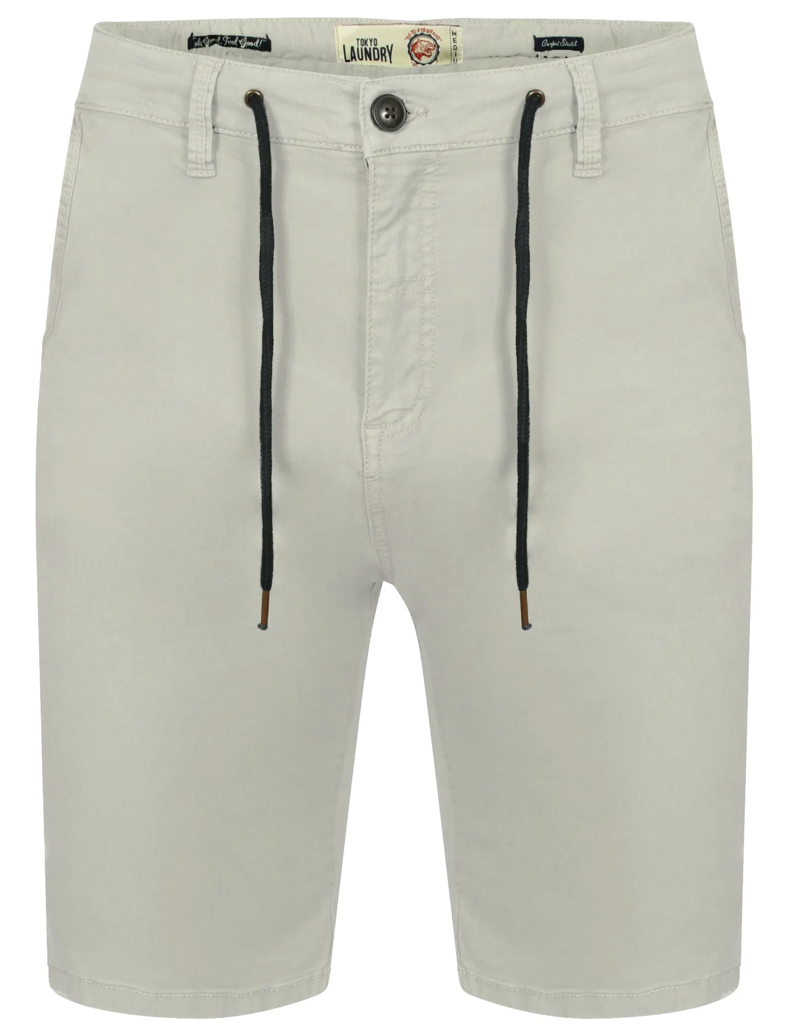 Mens Drawstring Cotton Shorts in Ivory Grey - Tokyo Laundry