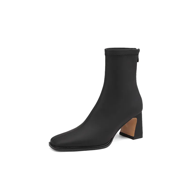 Milan Block Heel Square Toe Ankle Boots