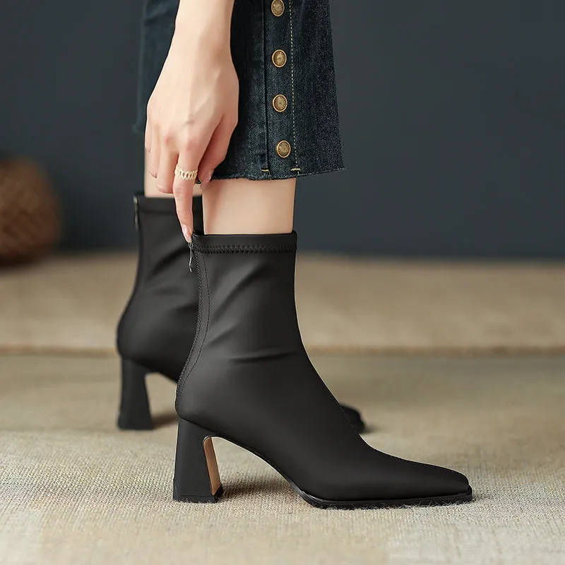 Milan Block Heel Square Toe Ankle Boots