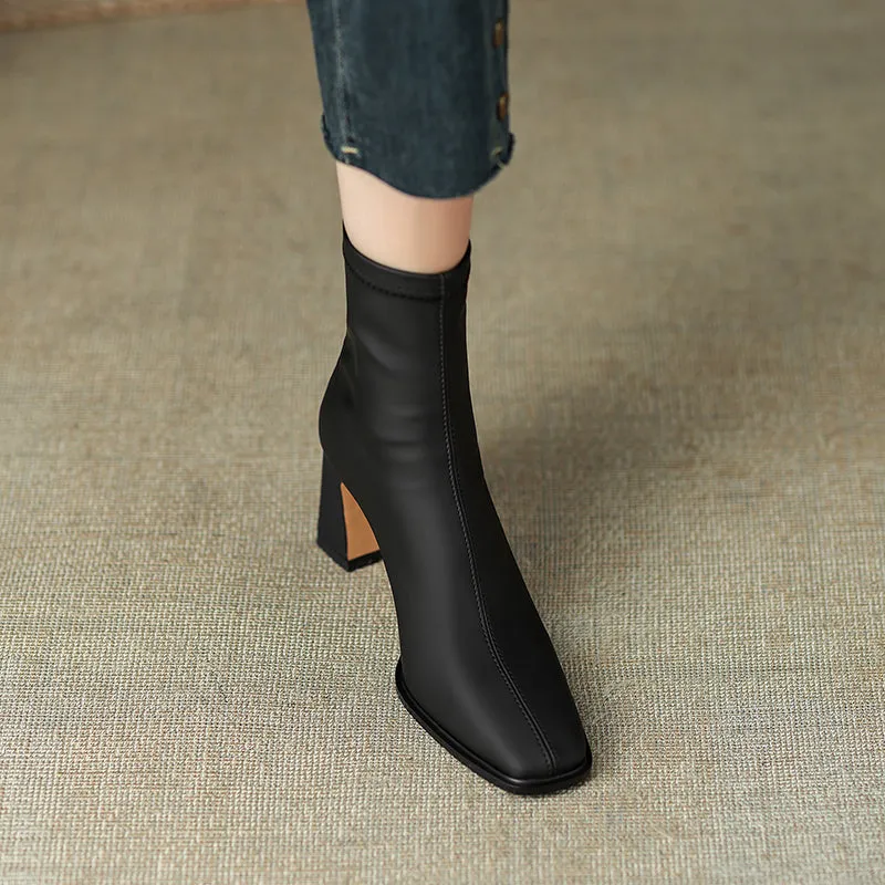 Milan Block Heel Square Toe Ankle Boots