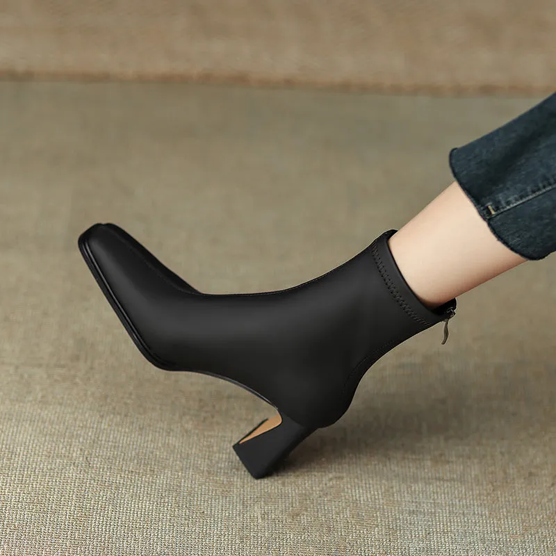 Milan Block Heel Square Toe Ankle Boots