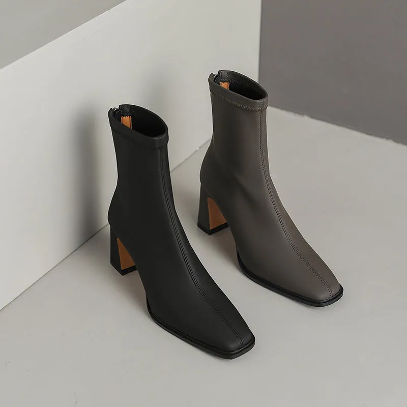 Milan Block Heel Square Toe Ankle Boots