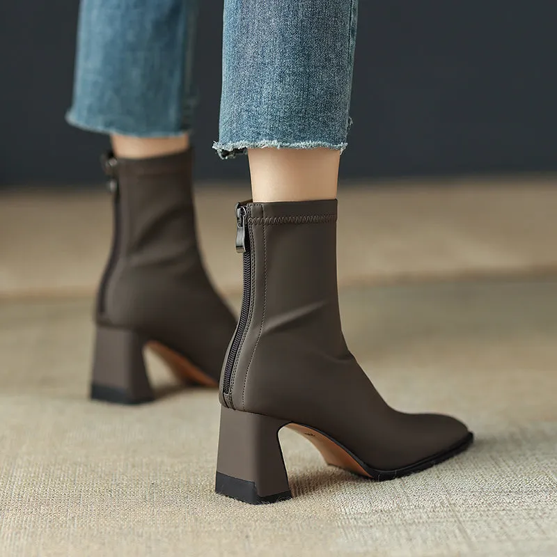 Milan Block Heel Square Toe Ankle Boots