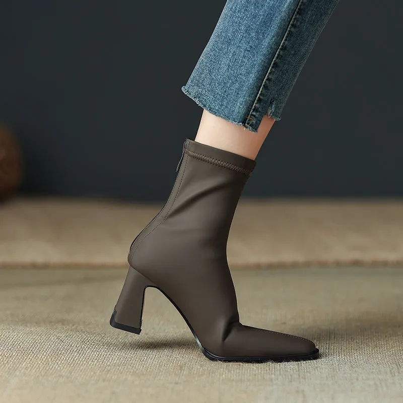 Milan Block Heel Square Toe Ankle Boots