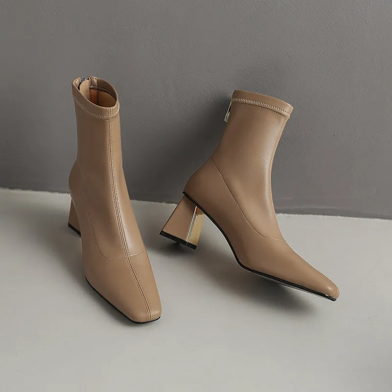 Mina Square Toe Sock Ankle Boots with Heels