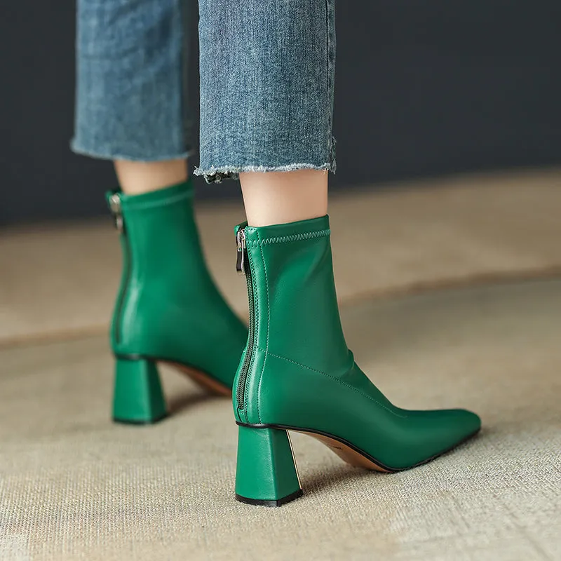 Mina Square Toe Sock Ankle Boots with Heels