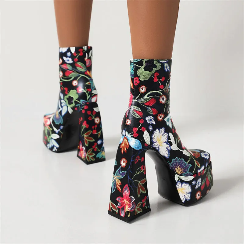 Nylah Womens Platform Embroidered Boots