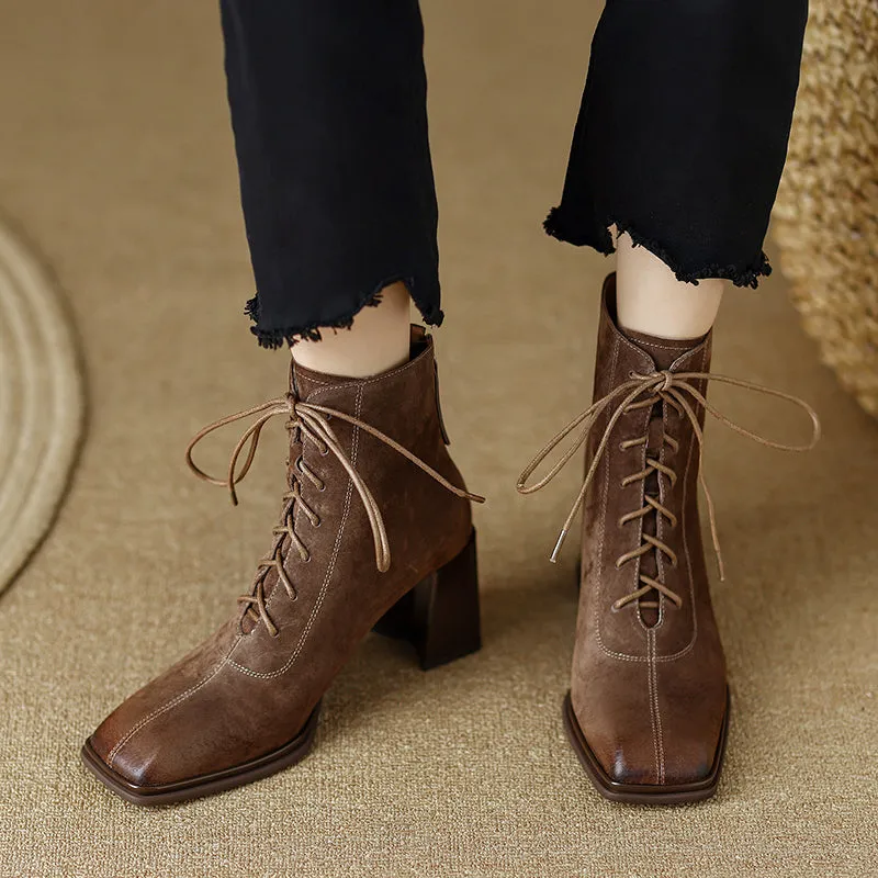 Nyomi Brown Lace up Ankle Boots