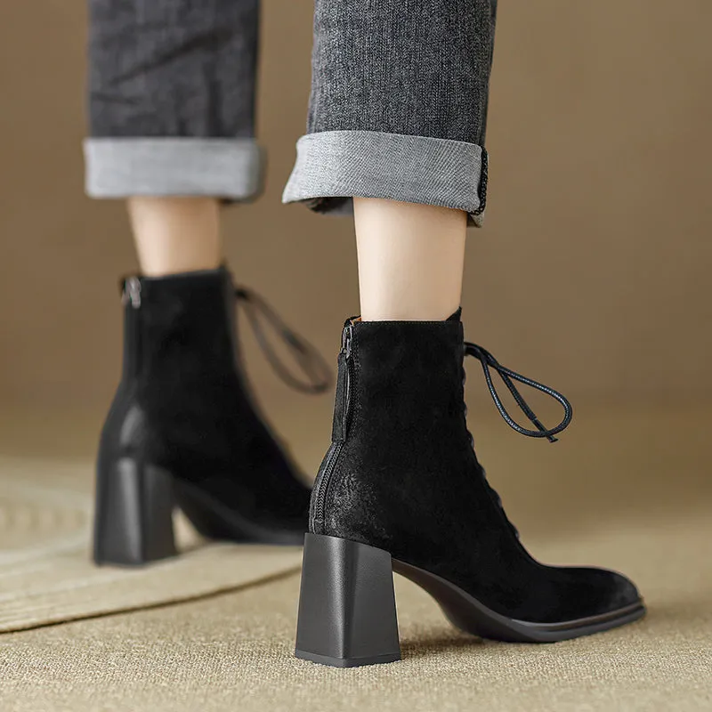 Nyomi Lace up Chunky Heel Ankle Boots