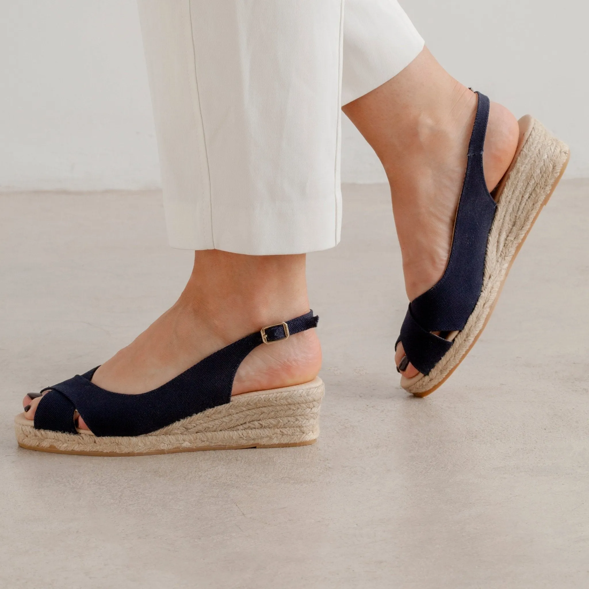 Oliva Organic Canvas Espadrille Wedge Sandals - Navy Blue