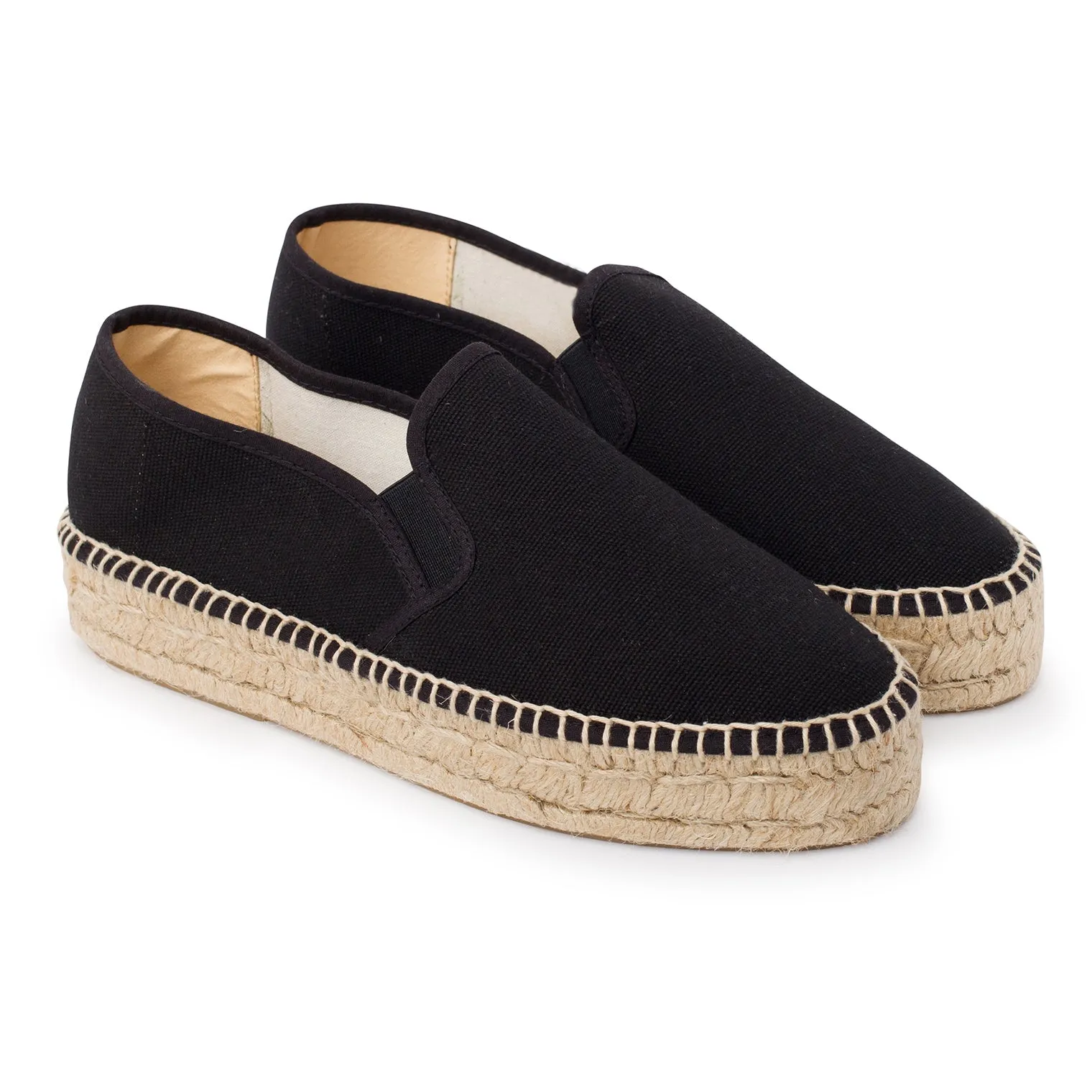 Palma Canvas Espadrille Platform Slip On - Black