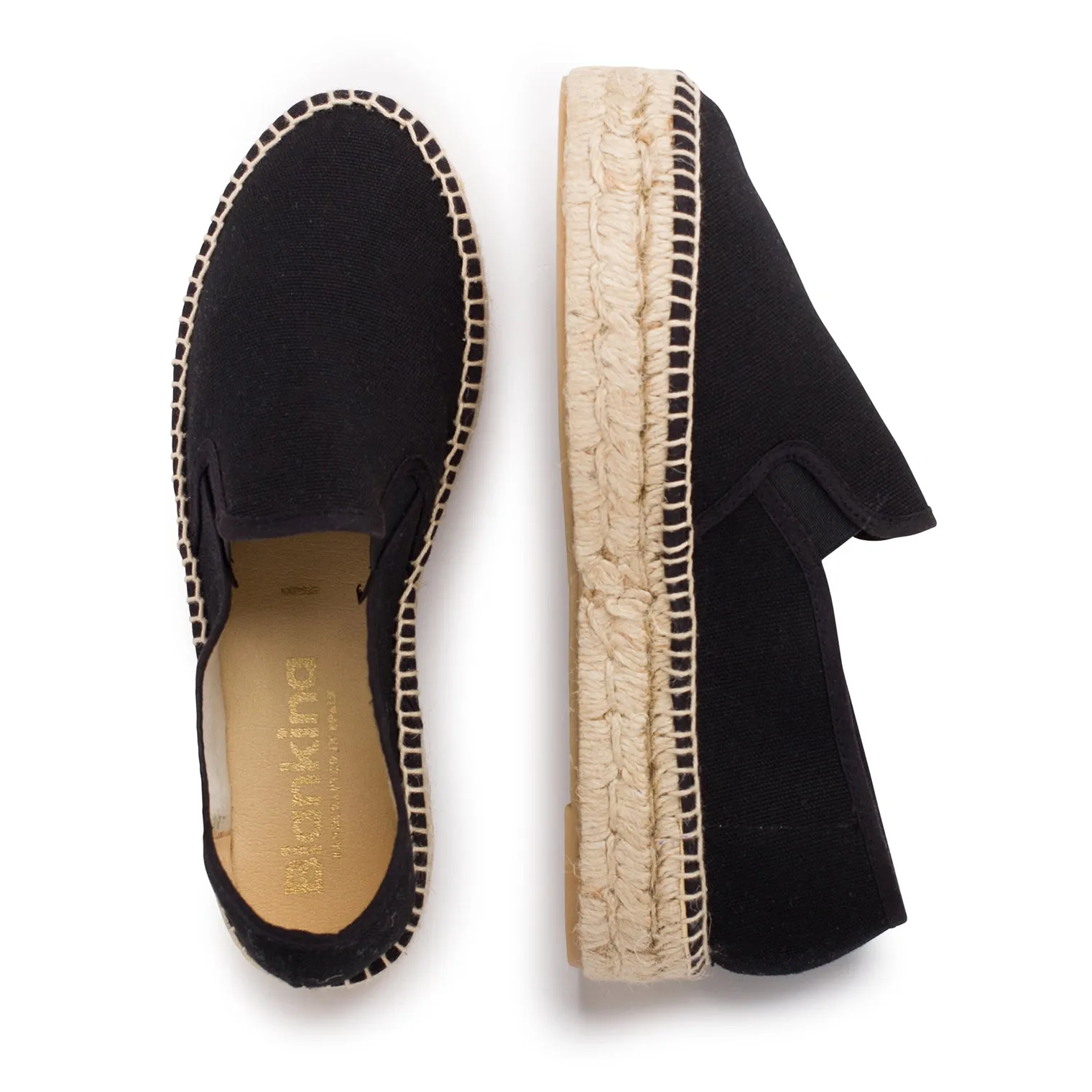 Palma Canvas Espadrille Platform Slip On - Black