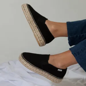 Palma Canvas Espadrille Platform Slip On - Black