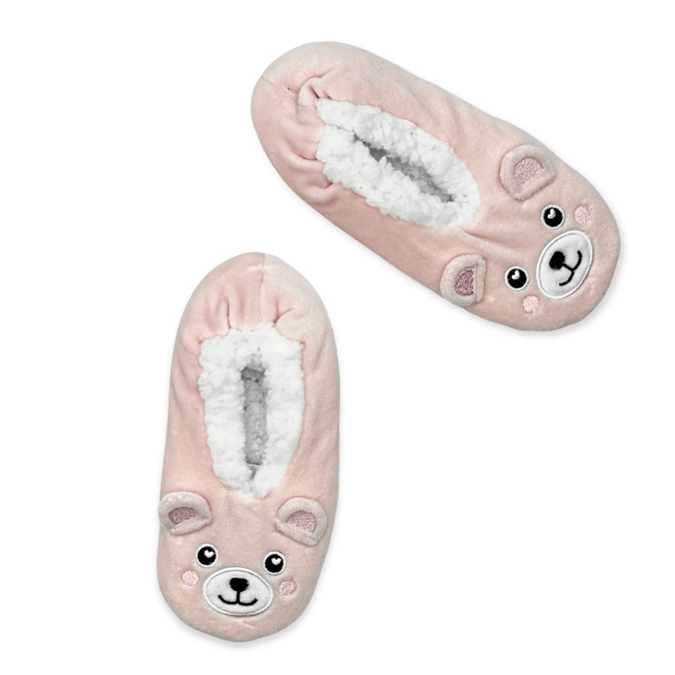 Pink Bear Critter Fuzzy Babba Slipper Sock with 3D Ears