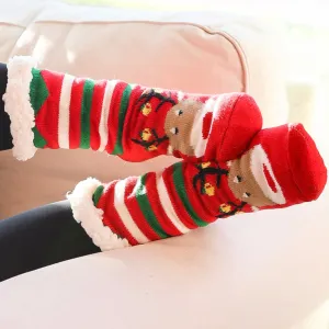 Plush Sherpa Reindeer Slipper Socks in Red