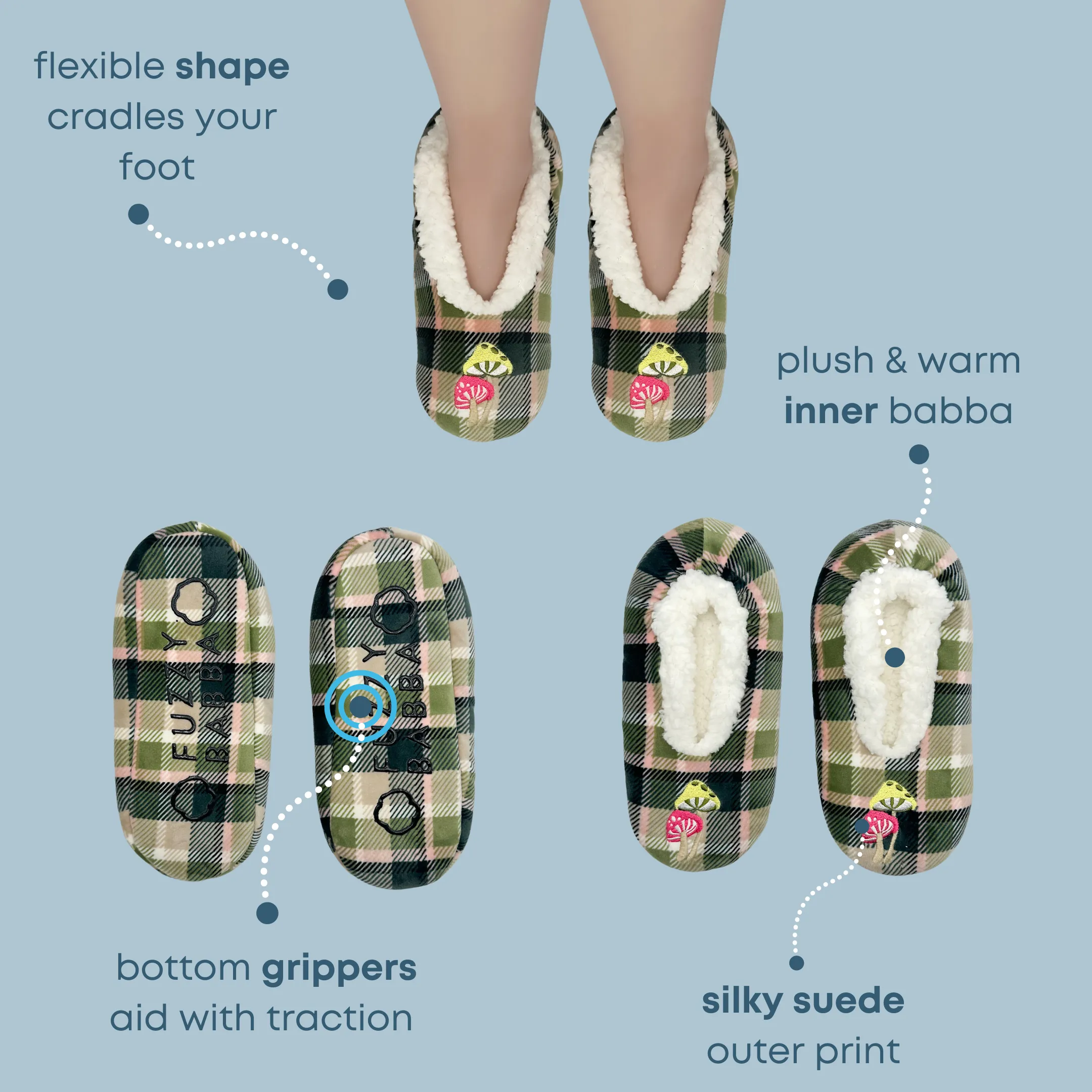 Preppy Plaid Mushroom Ballerina Slipper Socks