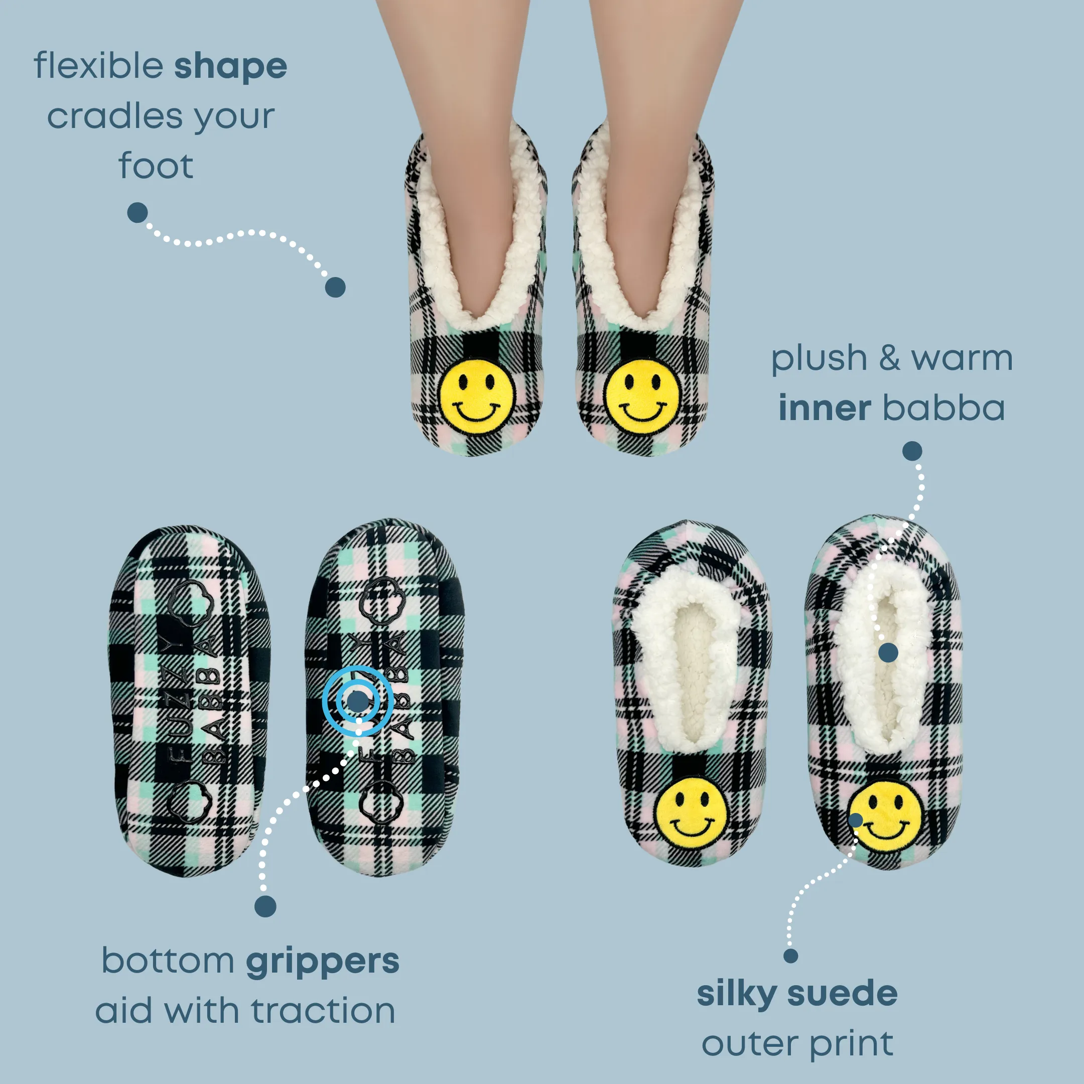 Preppy Plaid Smiley Face Ballerina Slipper Socks