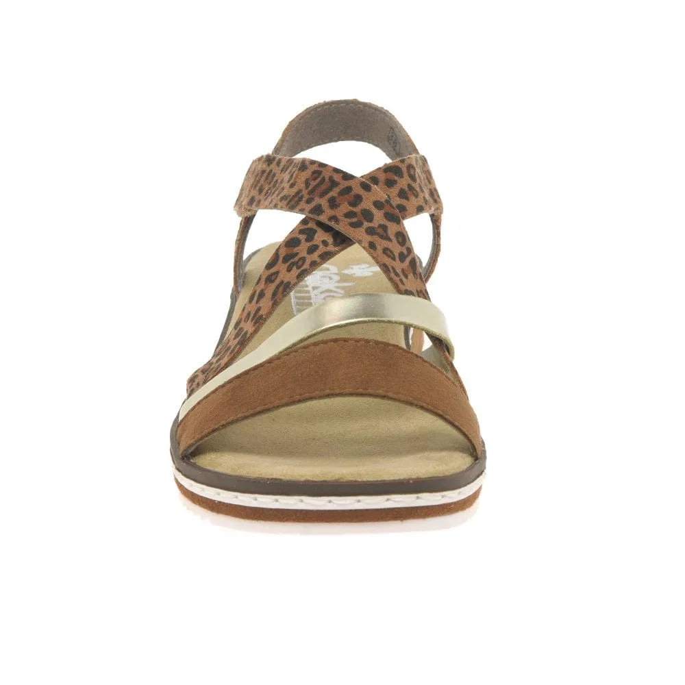 Rieker Leopard Print Strap Sandals in Brown & Gold