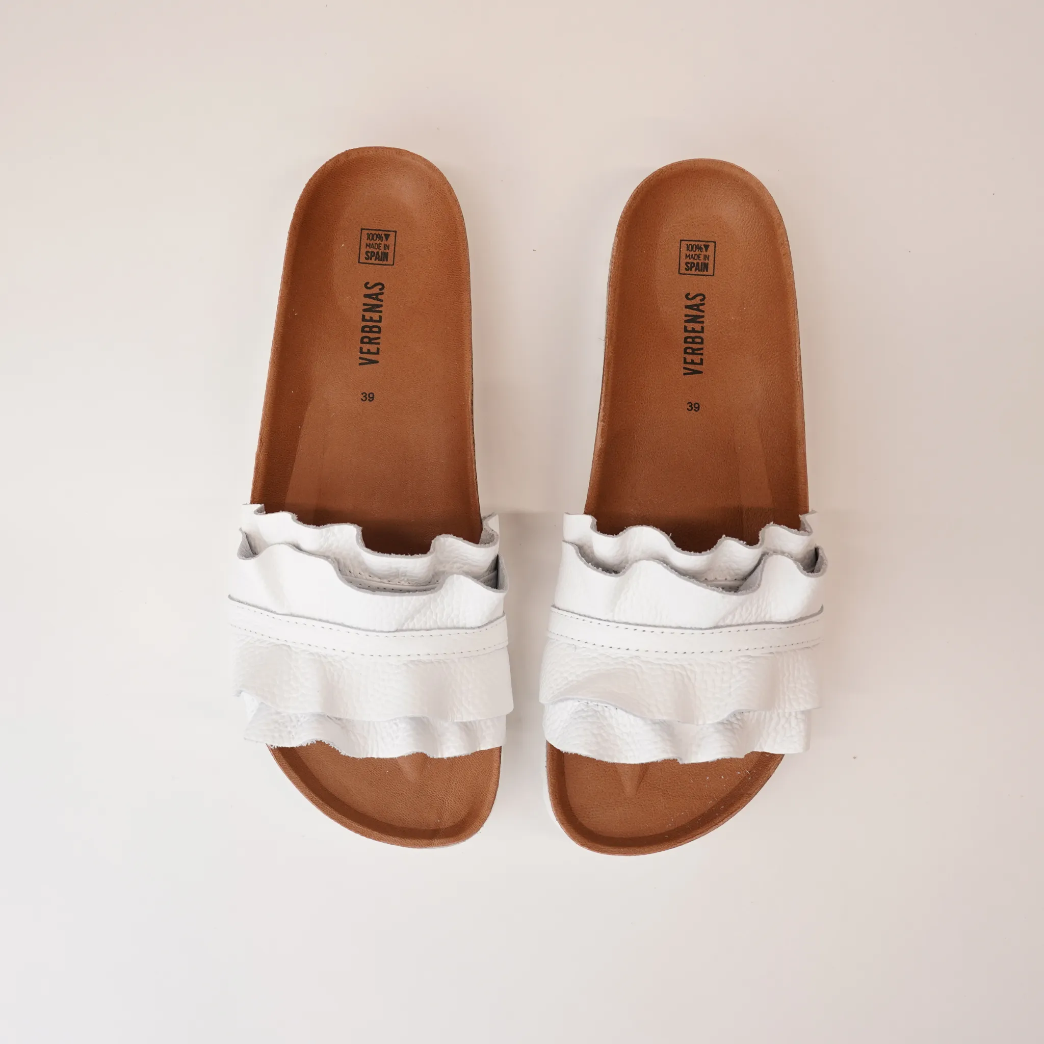 Rocio White Leather Slides