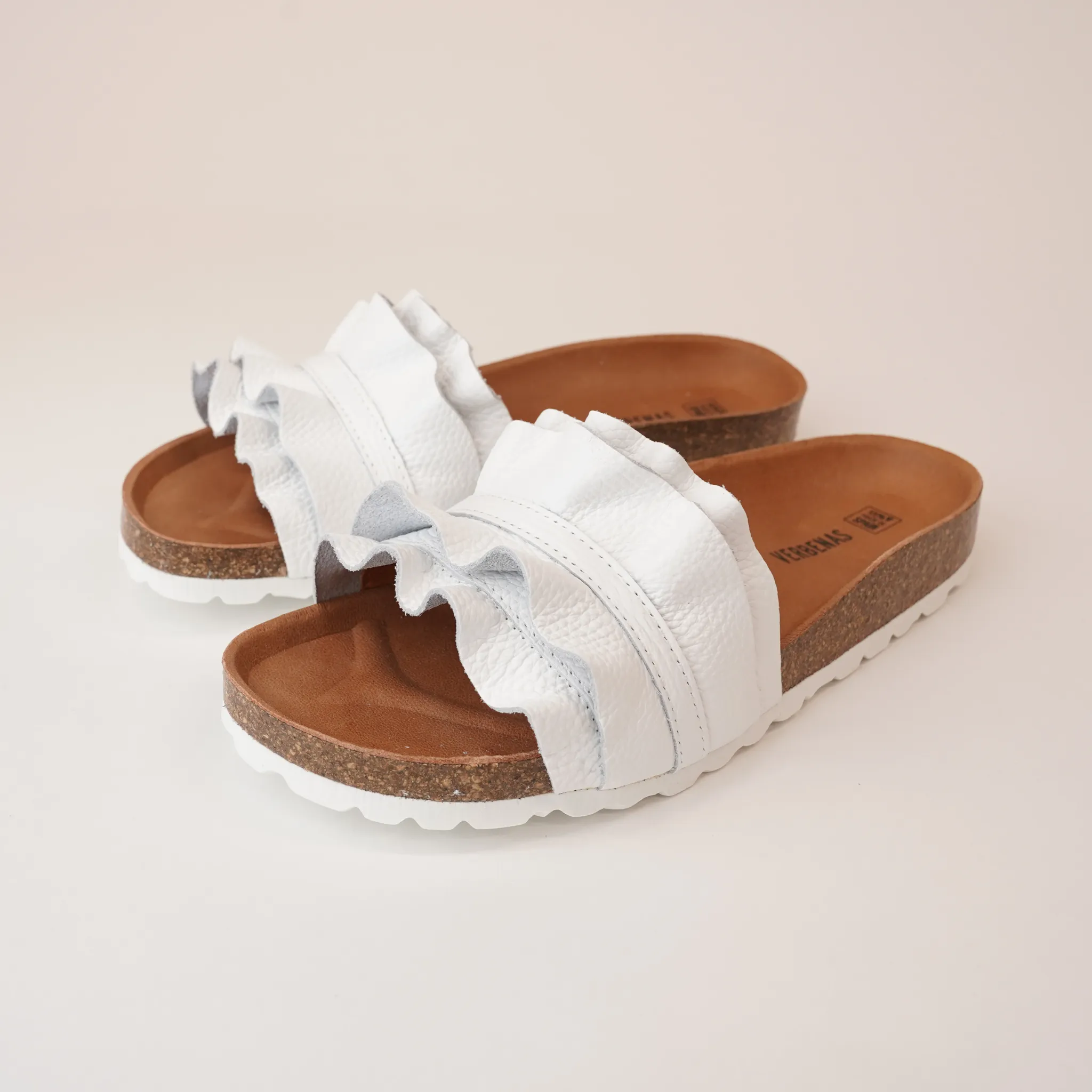 Rocio White Leather Slides