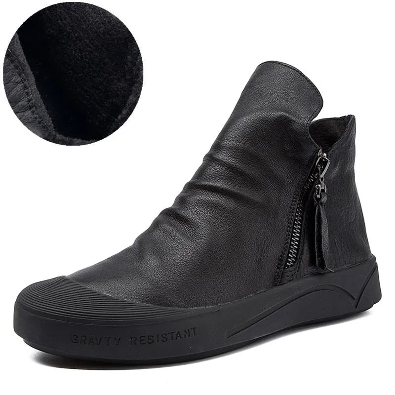 Ruched Genuine Leather Rubber Bottom Ankle Booties - Your Choice of Lining