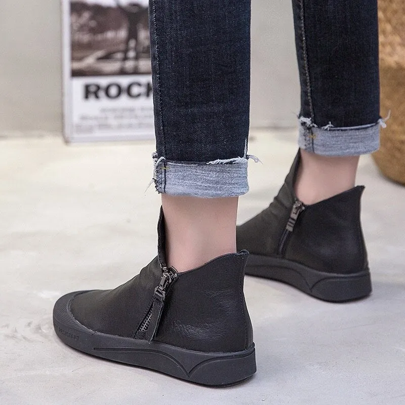 Ruched Genuine Leather Rubber Bottom Ankle Booties - Your Choice of Lining