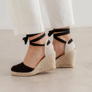 Sevilla Eco Canvas Vegan Espadrille Lace-Up Wedges - Black