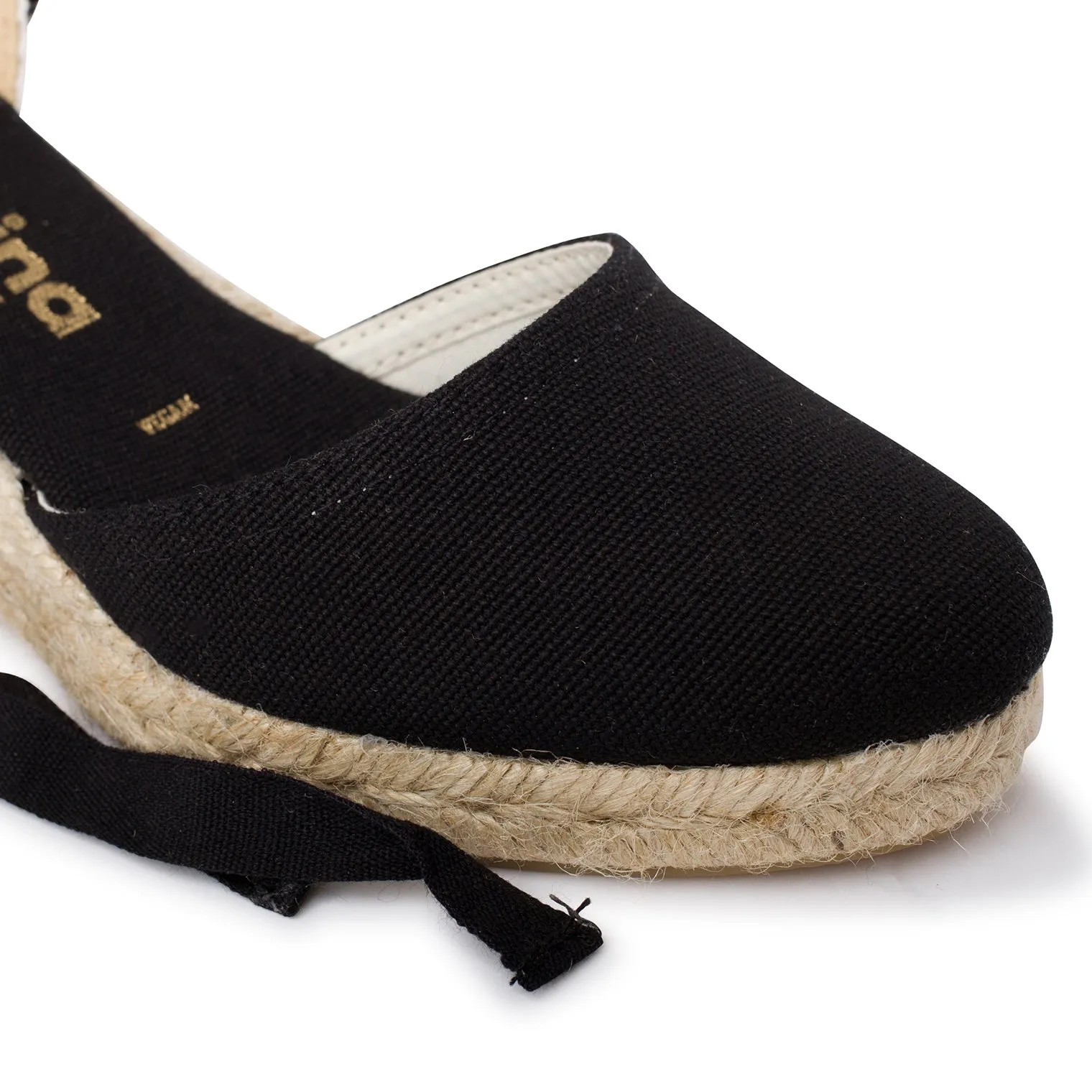 Sevilla Eco Canvas Vegan Espadrille Lace-Up Wedges - Black