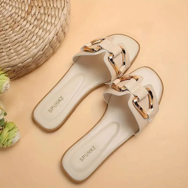 Spunkz Beige Casual Slippers for Women