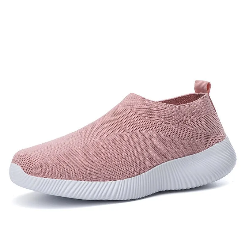 Stretch Mesh Breathable Flats Shoes Soft Sole Fly Knit Slip On Shoes