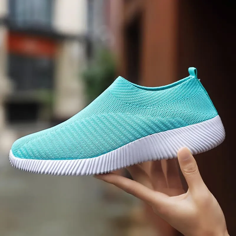 Stretch Mesh Breathable Flats Shoes Soft Sole Fly Knit Slip On Shoes