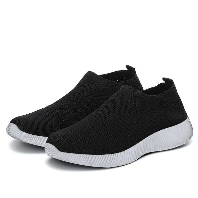 Stretch Mesh Breathable Flats Shoes Soft Sole Fly Knit Slip On Shoes