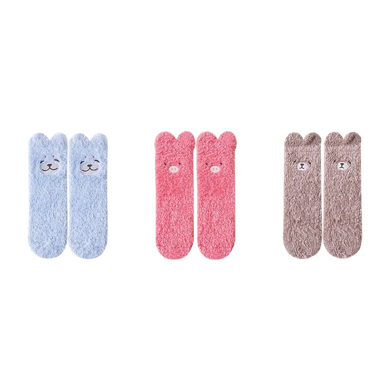 Sweetnana 3-Pack Cozy Ankle Socks for Women, Animal World Series, Non-Slip, Super Soft Fuzzy Lounge Wear Slipper Socks, Thickened Winter Stockings