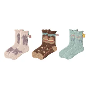 Sweetnana 3-Pack Cozy Crew Socks for Women - Cute Cats and Dogs Series Fuzzy Socks - Perfect for Colorful Lounge Wear, Winter & Slipper Stockings