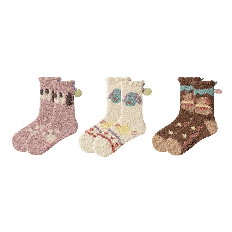 Sweetnana 3-Pack Cozy Crew Socks for Women - Cute Cats and Dogs Series Fuzzy Socks - Perfect for Colorful Lounge Wear, Winter & Slipper Stockings