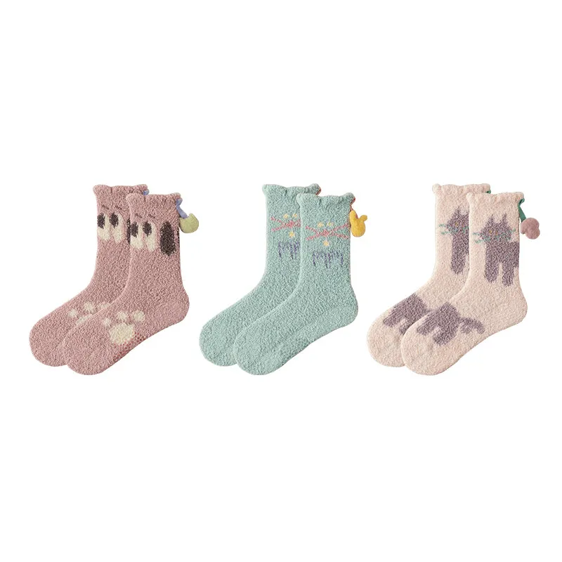 Sweetnana 3-Pack Cozy Crew Socks for Women - Cute Cats and Dogs Series Fuzzy Socks - Perfect for Colorful Lounge Wear, Winter & Slipper Stockings