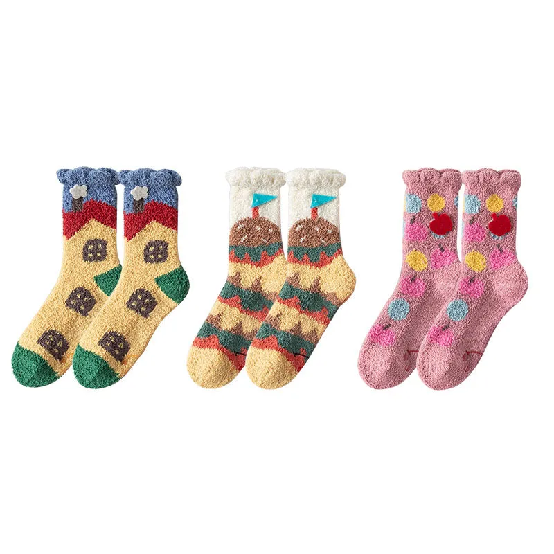 Sweetnana 3-Pack Women’s Cozy Crew Socks – Super Soft Anti-Slip Slipper Socks, Fuzzy and Cute, Perfect for Winter Lounge Wear, Garden Party Series