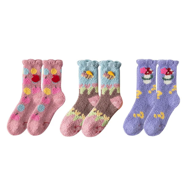 Sweetnana 3-Pack Women’s Cozy Crew Socks – Super Soft Anti-Slip Slipper Socks, Fuzzy and Cute, Perfect for Winter Lounge Wear, Garden Party Series