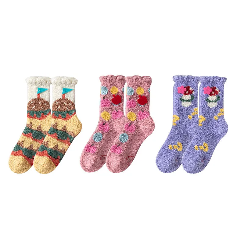 Sweetnana 3-Pack Women’s Cozy Crew Socks – Super Soft Anti-Slip Slipper Socks, Fuzzy and Cute, Perfect for Winter Lounge Wear, Garden Party Series