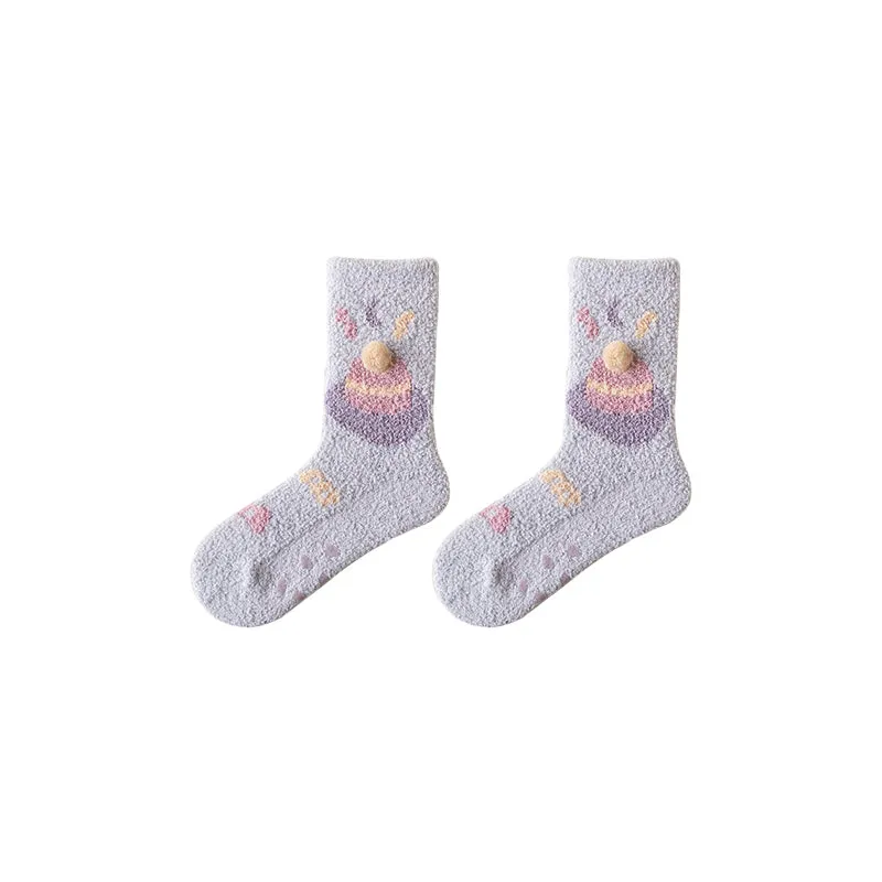 Sweetnana Cozy Fuzzy Crew Socks for Women, Thickened Non-Slip Socks, Cute Winter Stockings, Soft and Warm Slipper Socks, 3-Pack for Extra Comfort